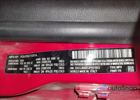 2018 Jeep Renegade Sport 4X4 z USA, uszkodzony, nr VIN ZACCJBAB1JPH71813